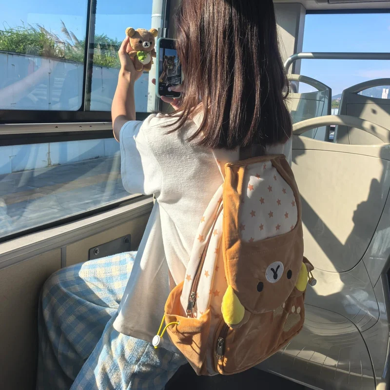 Kawaii Rilakkuma Cartoon Plush Backpack Cute Bear Younger Sister Large Capacity Student Schoolbag Lovely Birthday Present gift
