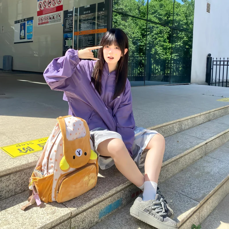 Kawaii Rilakkuma Cartoon Plush Backpack Cute Bear Younger Sister Large Capacity Student Schoolbag Lovely Birthday Present gift