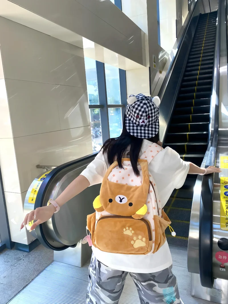 Kawaii Rilakkuma Cartoon Plush Backpack Cute Bear Younger Sister Large Capacity Student Schoolbag Lovely Birthday Present gift
