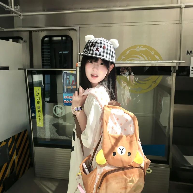 Kawaii Rilakkuma Cartoon Plush Backpack Cute Bear Younger Sister Large Capacity Student Schoolbag Lovely Birthday Present gift