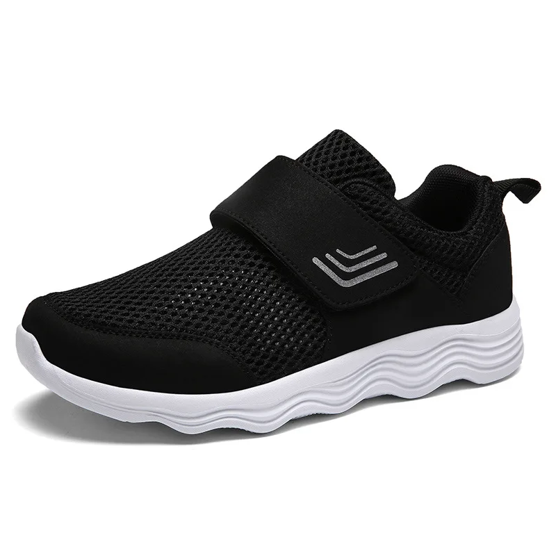 Men's Lightweight Sneakers With Hook And Loop Fastener, Casual Breathable Mesh Comfy Trendy Anti-skid Shoes For Walking
