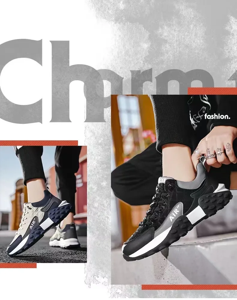 Men's Breathable Low-Top Dad Shoes with Thick Sole Comfortable Running Sneakers Korean Style Spring Season Sport Shoes