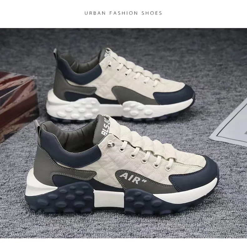 Men's Breathable Low-Top Dad Shoes with Thick Sole Comfortable Running Sneakers Korean Style Spring Season Sport Shoes