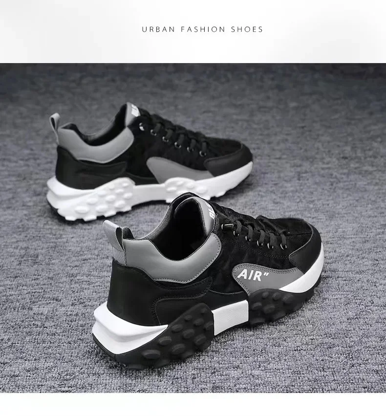 Men's Breathable Low-Top Dad Shoes with Thick Sole Comfortable Running Sneakers Korean Style Spring Season Sport Shoes