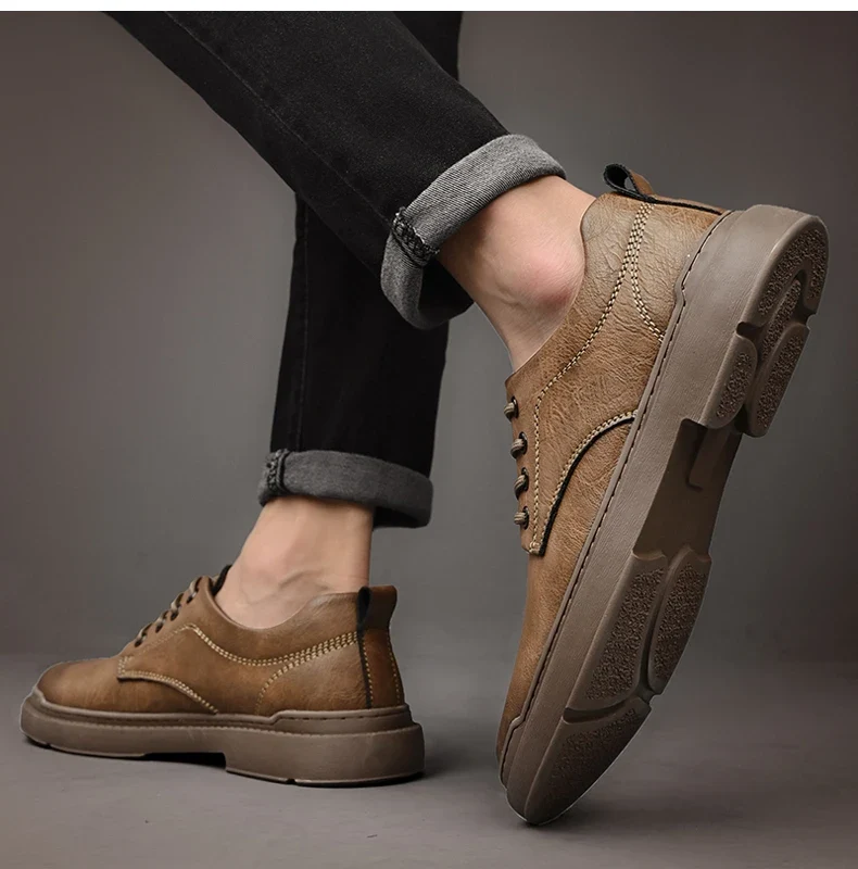 Spring Autumn Casual Men Retro Leather Shoes 2023 Fashion British Style Anti-skid Chaussure Homme Cuir Luxury Brand Designer