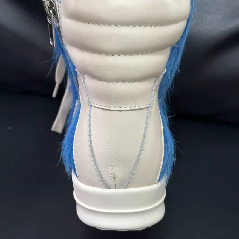 Ro Casual Shoes Men High Top Shoe Black Horse Hair Women Sneaker Black Horsehair Ankle Boot White Leather Boots Flat Sneakers