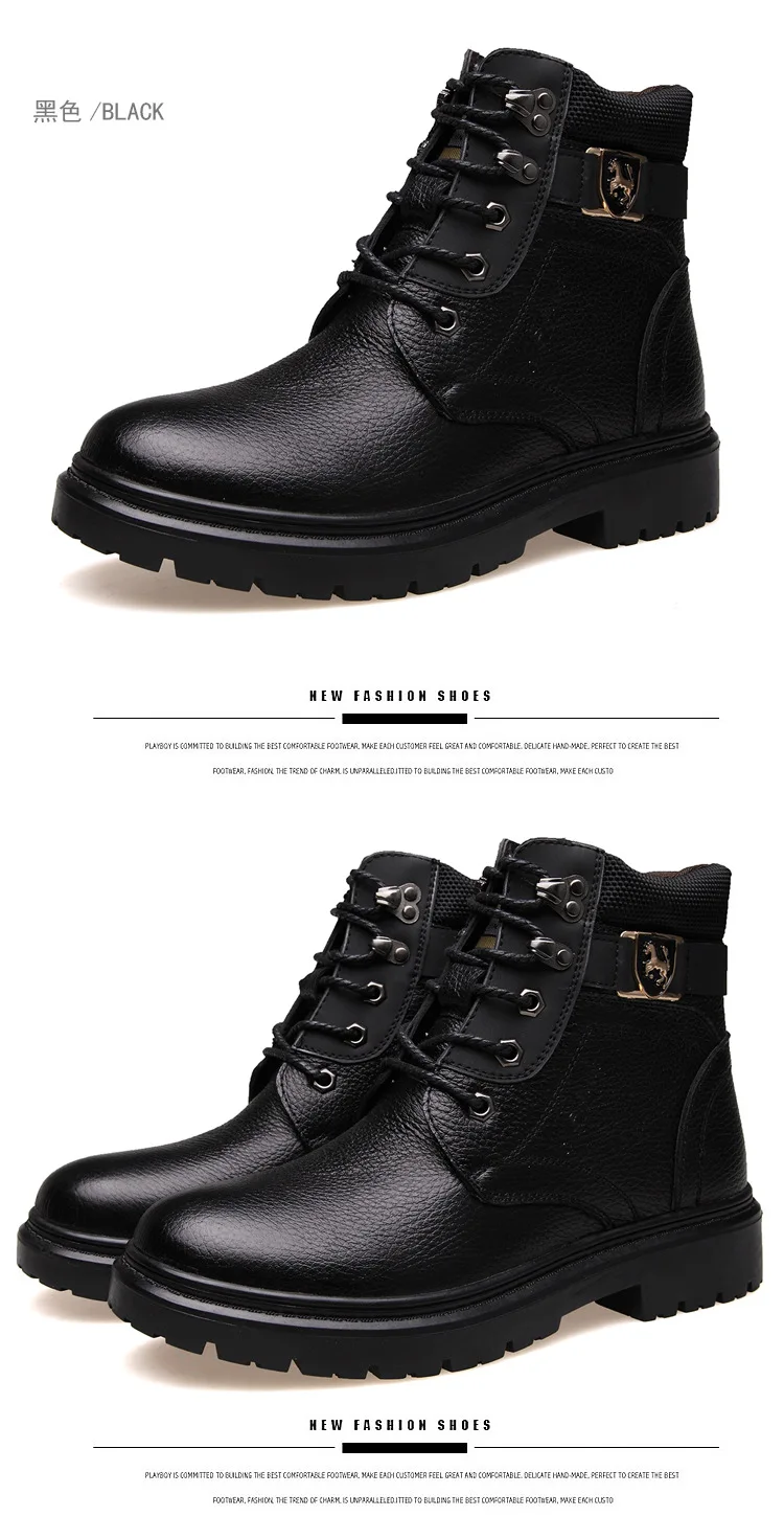 2025 Man's Genuine Leather Boots Winter Snow Shoes Wool Inner Anti Slip Father Ankle Boots Waterproof Man Snow Boots