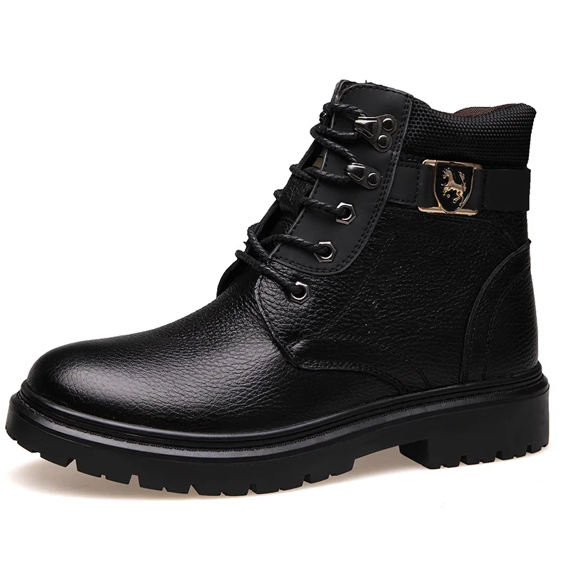 2025 Man's Genuine Leather Boots Winter Snow Shoes Wool Inner Anti Slip Father Ankle Boots Waterproof Man Snow Boots