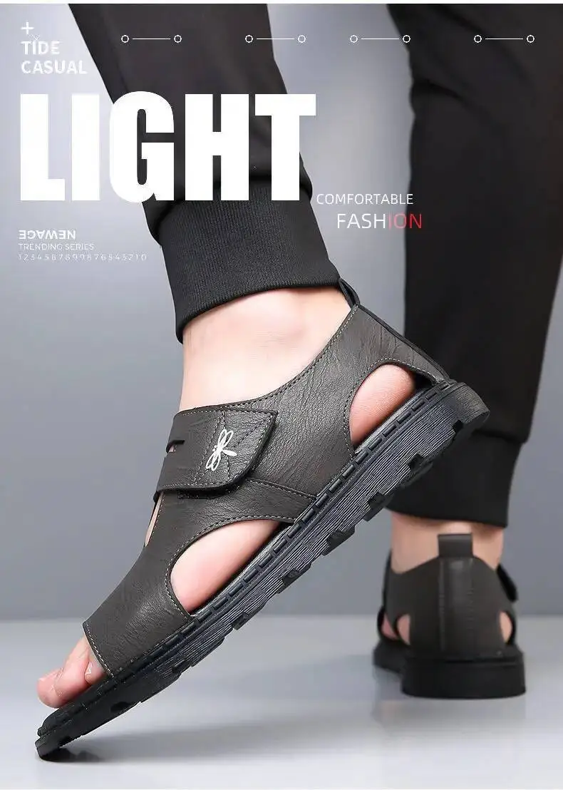 2025 New Fashion Brand Roman Sandals For Men Soft Sole Comfortable High-Quality Leather Beach Men's Casual Shoes