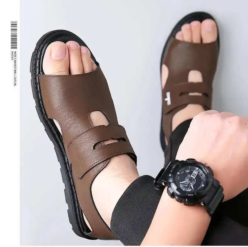 2025 New Fashion Brand Roman Sandals For Men Soft Sole Comfortable High-Quality Leather Beach Men's Casual Shoes