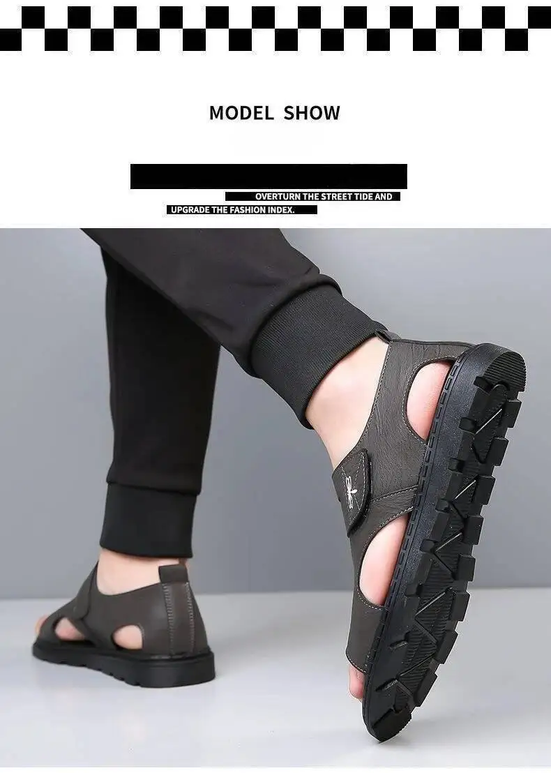 2025 New Fashion Brand Roman Sandals For Men Soft Sole Comfortable High-Quality Leather Beach Men's Casual Shoes