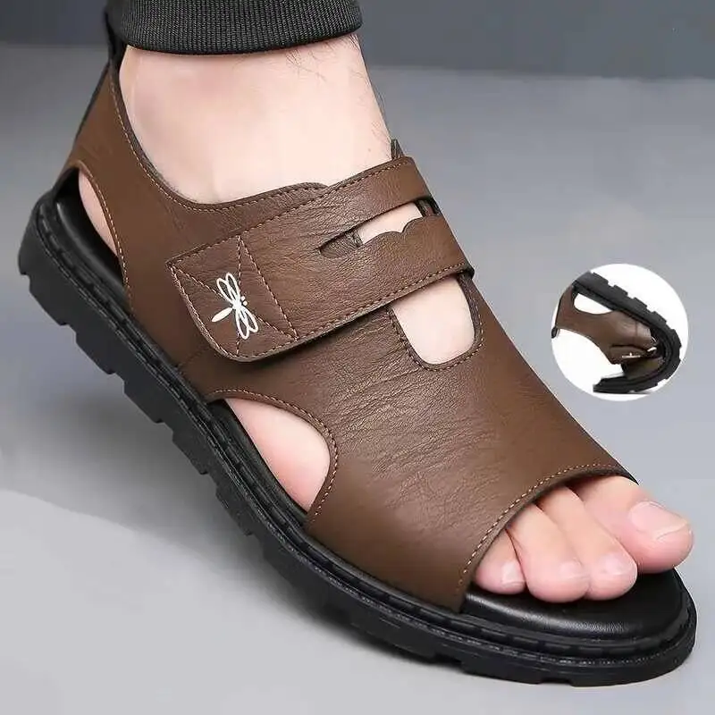 2025 New Fashion Brand Roman Sandals For Men Soft Sole Comfortable High-Quality Leather Beach Men's Casual Shoes