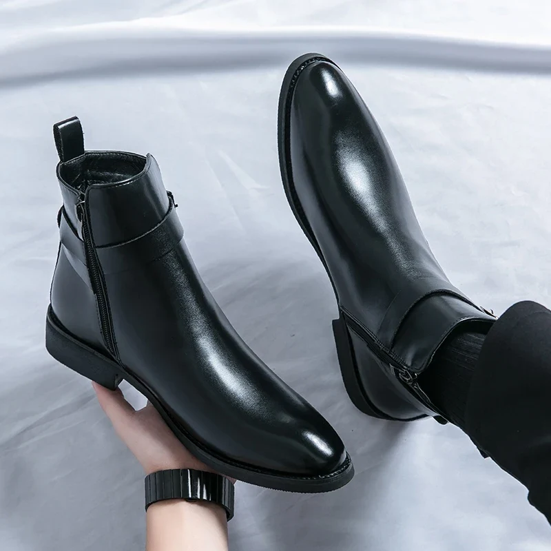 2025 Autumn Designer Business Casual Shoes For Men Trend Classic Leather Shoes Outdoor Chelsea Pointed Tip Brown Plus Size 47