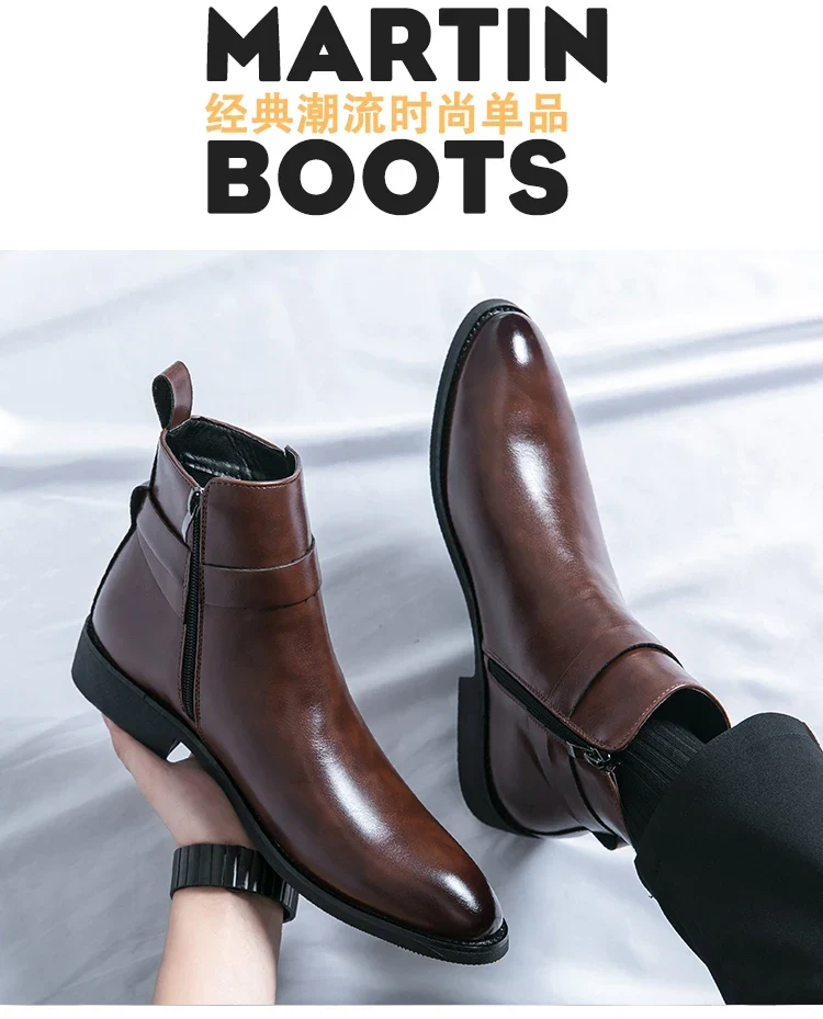 2025 Autumn Designer Business Casual Shoes For Men Trend Classic Leather Shoes Outdoor Chelsea Pointed Tip Brown Plus Size 47
