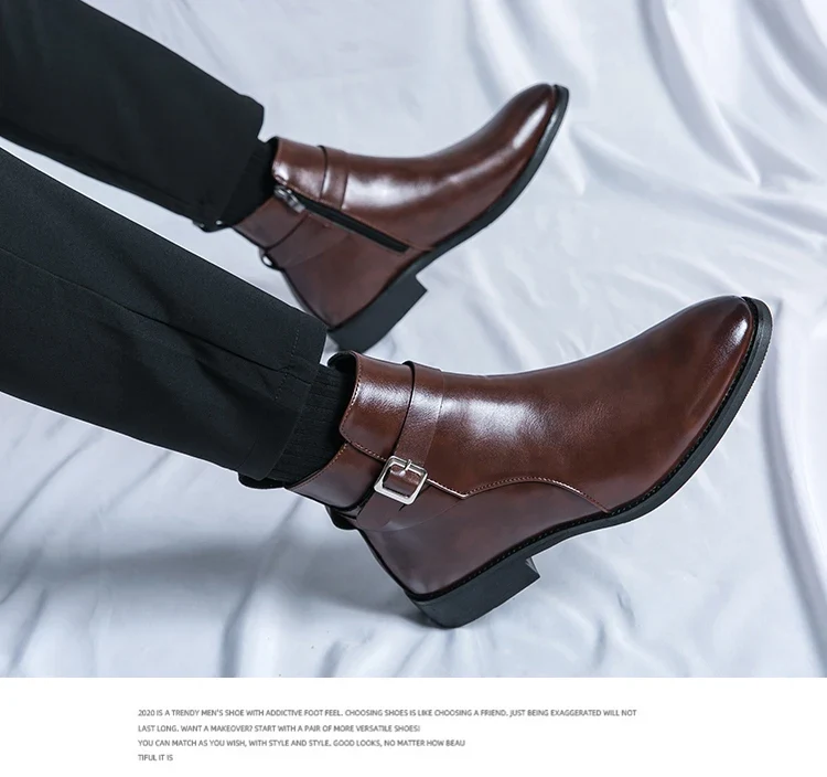 2025 Autumn Designer Business Casual Shoes For Men Trend Classic Leather Shoes Outdoor Chelsea Pointed Tip Brown Plus Size 47