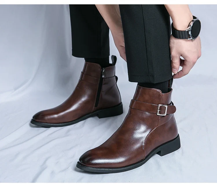 2025 Autumn Designer Business Casual Shoes For Men Trend Classic Leather Shoes Outdoor Chelsea Pointed Tip Brown Plus Size 47