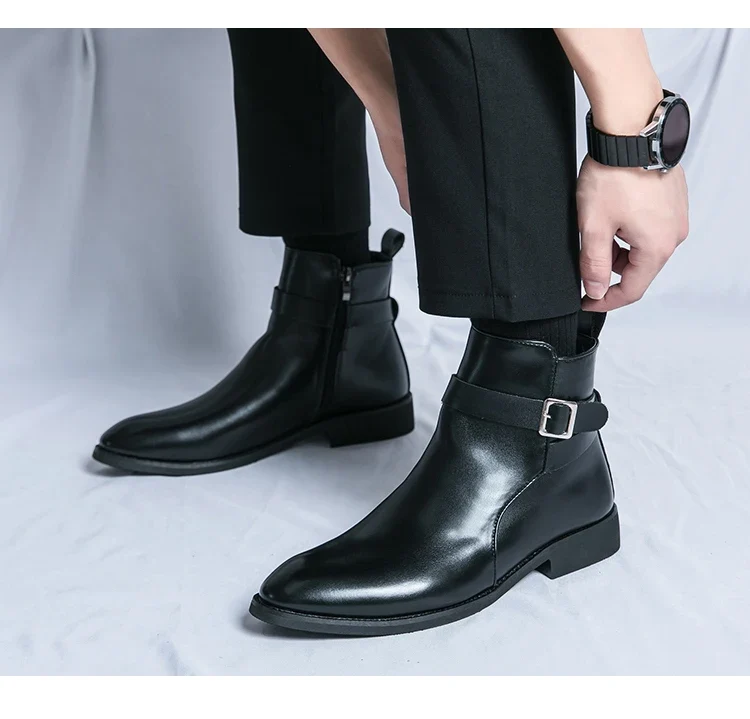 2025 Autumn Designer Business Casual Shoes For Men Trend Classic Leather Shoes Outdoor Chelsea Pointed Tip Brown Plus Size 47