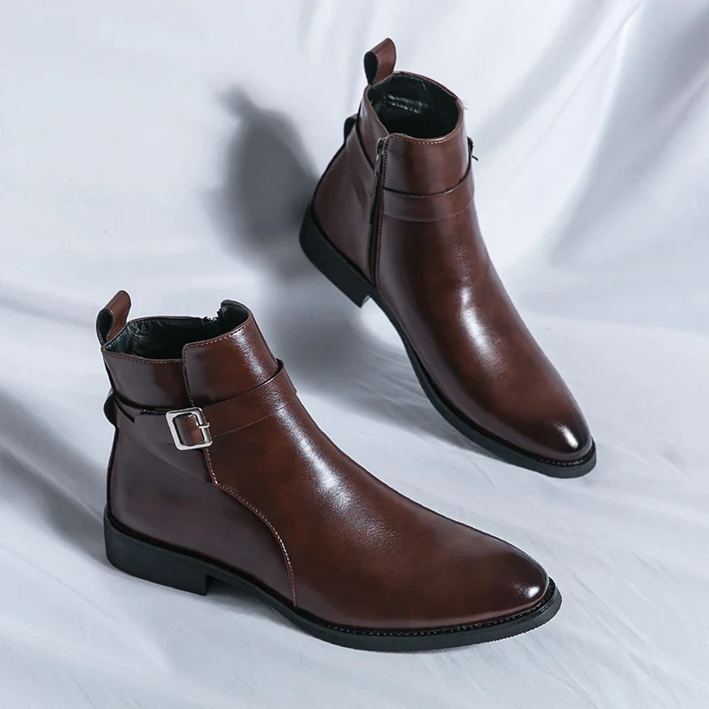 2025 Autumn Designer Business Casual Shoes For Men Trend Classic Leather Shoes Outdoor Chelsea Pointed Tip Brown Plus Size 47