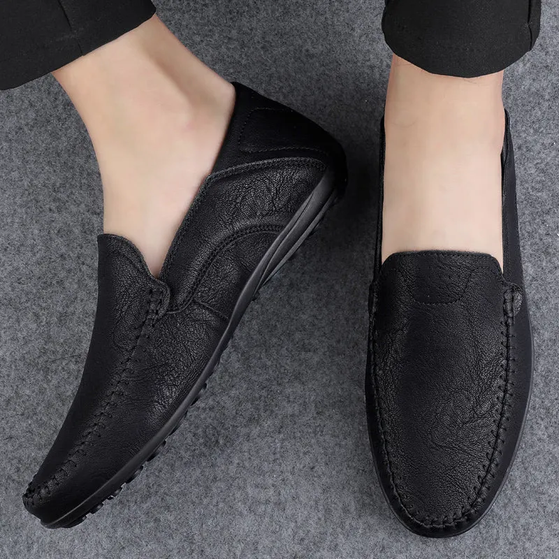 Fashion Men Casual Leather Shoes Luxury Italian Soft Men Loafers Handmade Moccasins Men Breathable Slip on Boat Shoes Plus Size