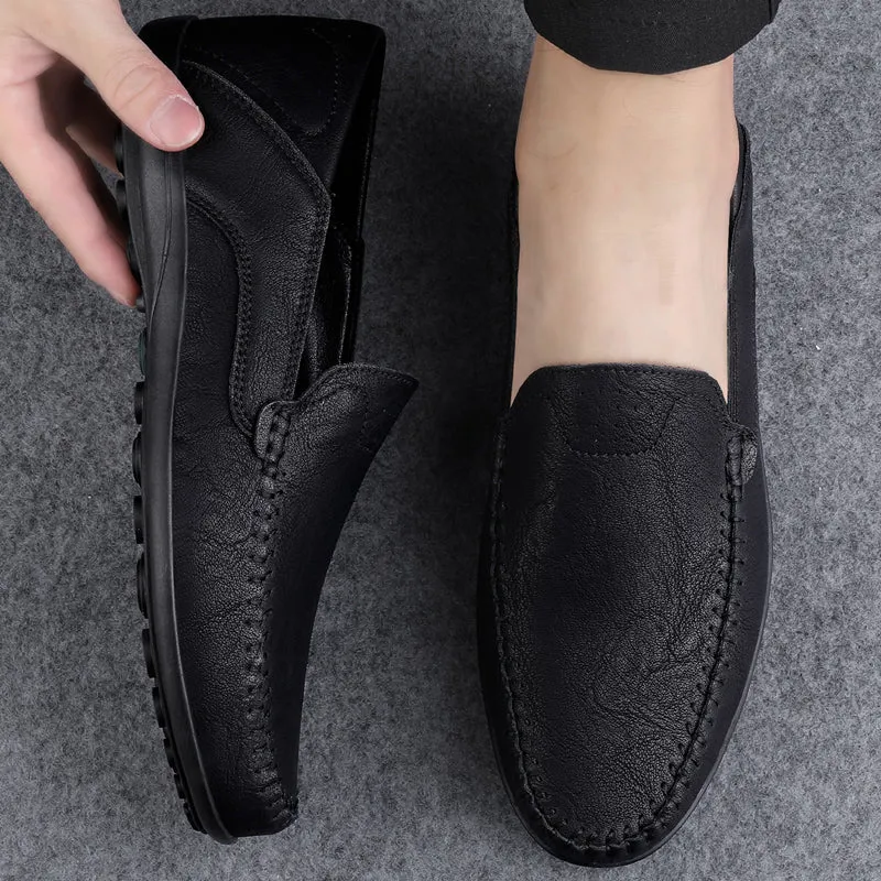Fashion Men Casual Leather Shoes Luxury Italian Soft Men Loafers Handmade Moccasins Men Breathable Slip on Boat Shoes Plus Size