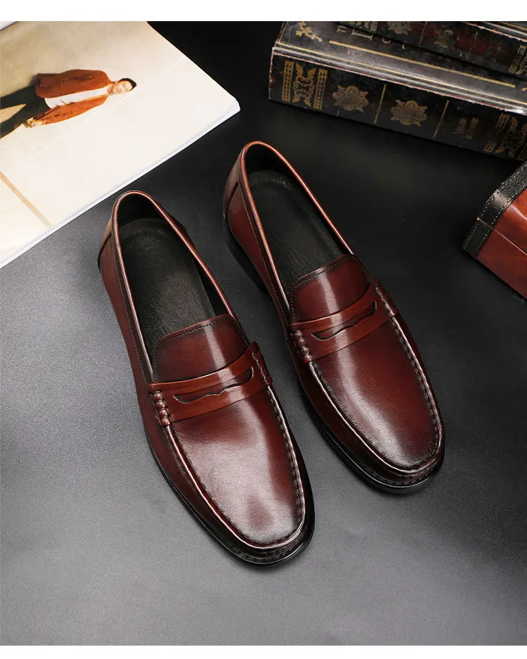 Vintage Top Layer Genuine Leather Slip on Loafers Breathable Moccasins Driving Design Casual Cowhide Shoes for Men