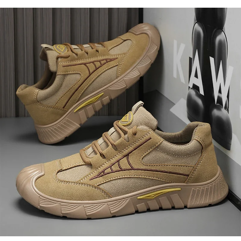 Oulylan Men's Lightweight Safety Shoes Breathable Low-Top Work Shoes Outdoor Fashionable Wear-Resistant Labor Protection Shoes