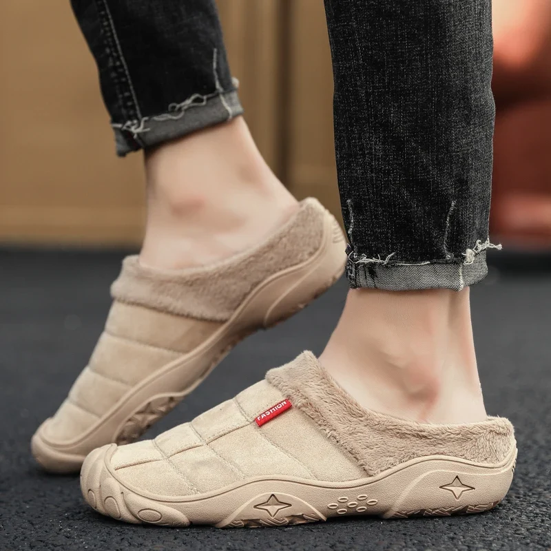 New Men Slippers Winter Bottom Soft Home Shoe Cotton Thick Slippers Indoor Slip-On Slides Comfortable Shoe Slippers Plus Size