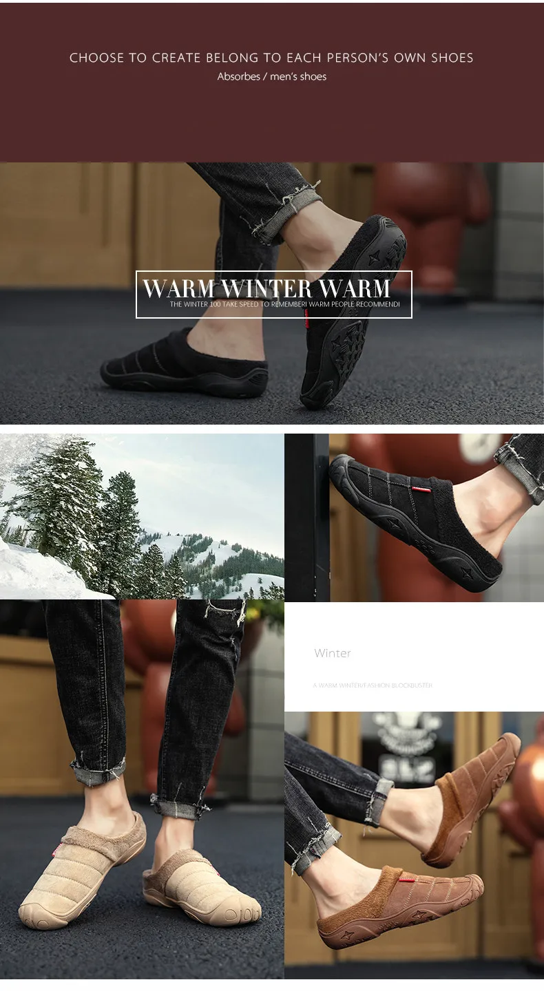 New Men Slippers Winter Bottom Soft Home Shoe Cotton Thick Slippers Indoor Slip-On Slides Comfortable Shoe Slippers Plus Size