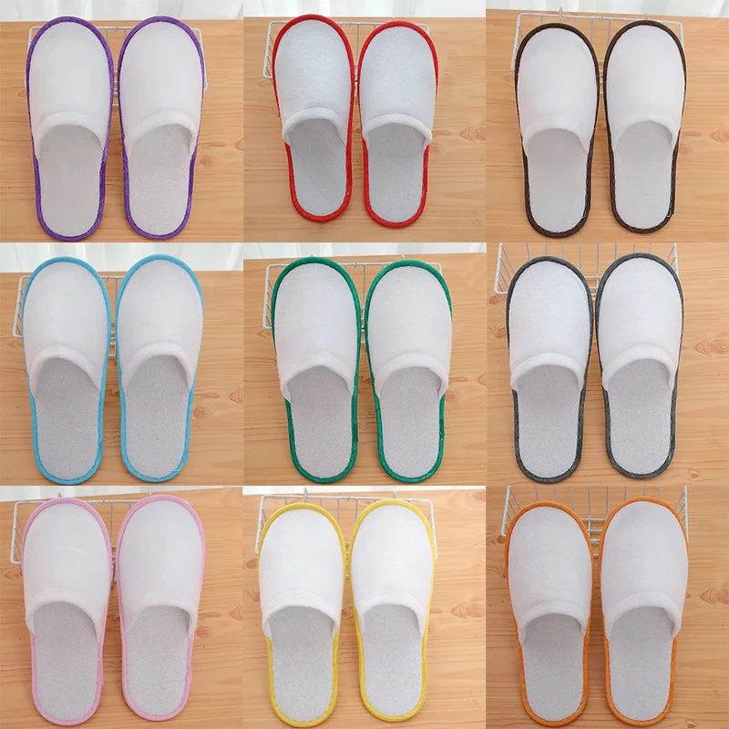 10Pair Lot Hotel Slippers Men Womens random color Velvet Travel Disposable Cotton Home Hospitality Shoes Cheap SPA Guest Slides