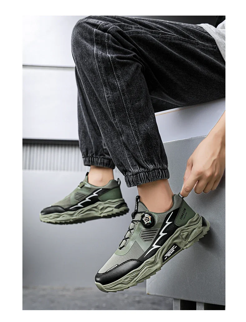 Men's casual sports shoes four season new rotating shoelaces comfort outdoor running walking shoes breathable soft-sole sneakers