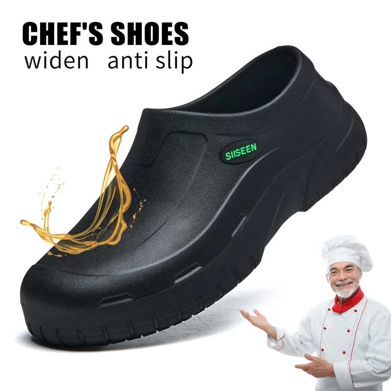 Men's Chef Shoes Waterproof Slip-On Lightweight Soft Anti-Slip Kitchen Hotel Work Shoes Easy to Wear Comfortable Food Service Fo