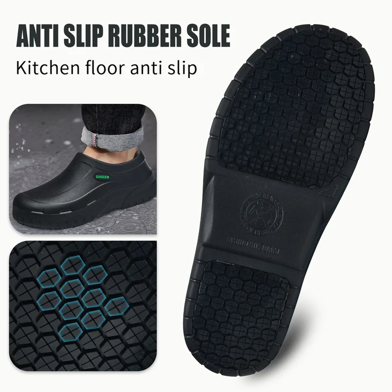 Men's Chef Shoes Waterproof Slip-On Lightweight Soft Anti-Slip Kitchen Hotel Work Shoes Easy to Wear Comfortable Food Service Fo
