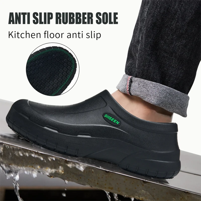 Men's Chef Shoes Waterproof Slip-On Lightweight Soft Anti-Slip Kitchen Hotel Work Shoes Easy to Wear Comfortable Food Service Fo