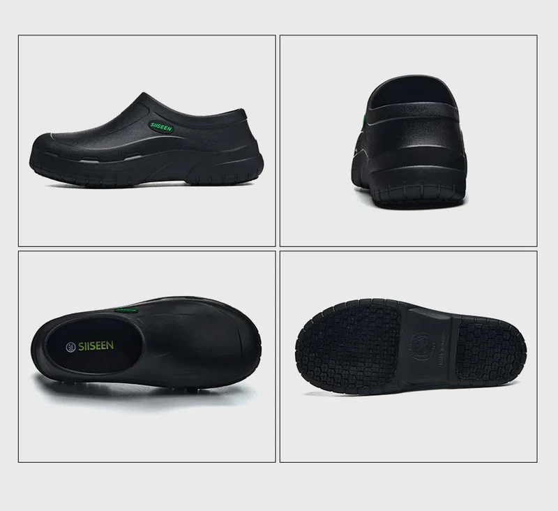 Men's Chef Shoes Waterproof Slip-On Lightweight Soft Anti-Slip Kitchen Hotel Work Shoes Easy to Wear Comfortable Food Service Fo