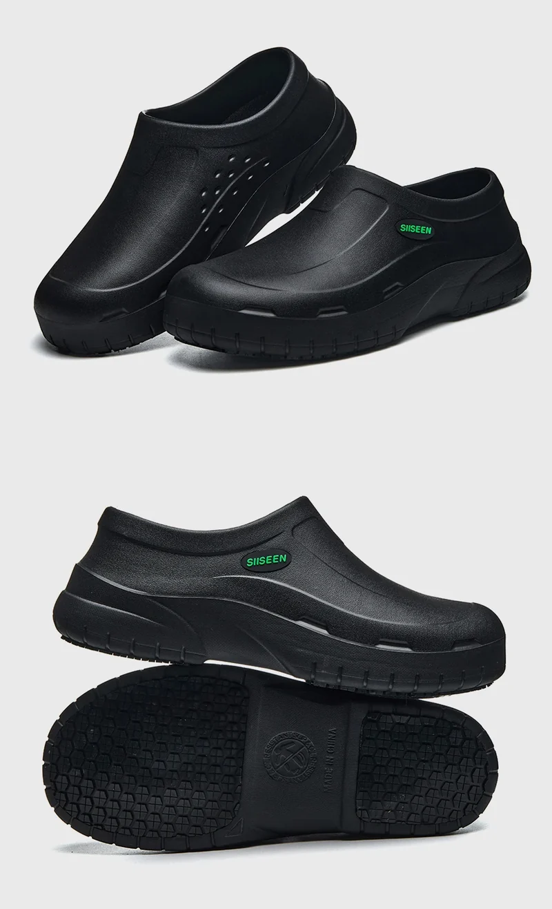 Men's Chef Shoes Waterproof Slip-On Lightweight Soft Anti-Slip Kitchen Hotel Work Shoes Easy to Wear Comfortable Food Service Fo