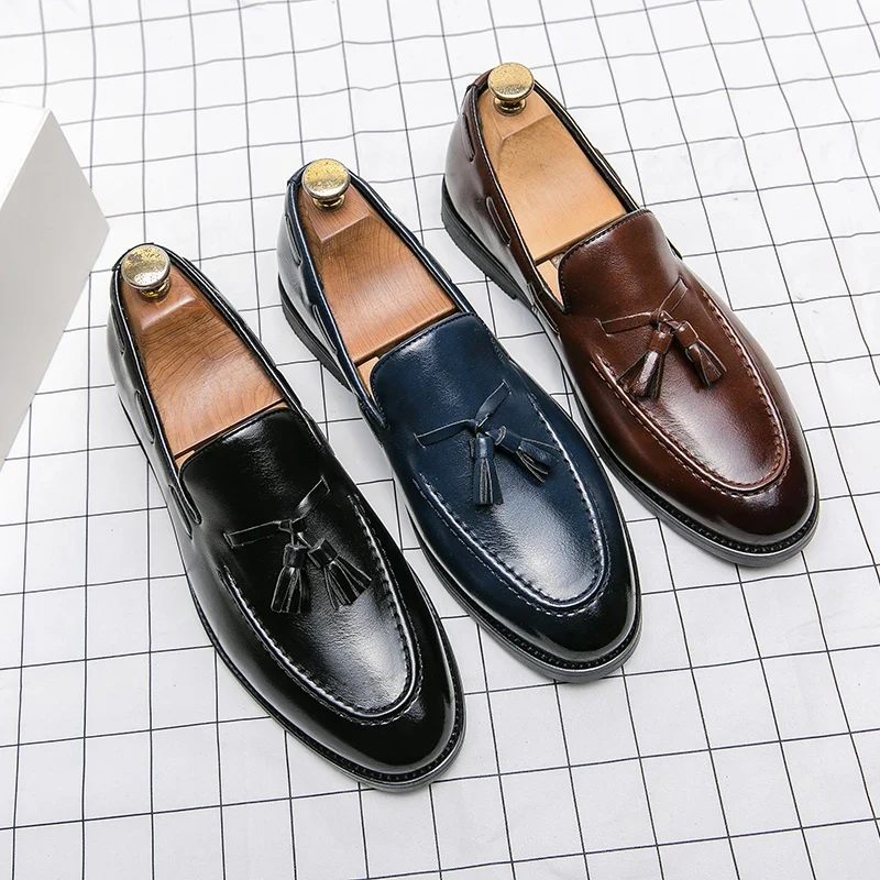 Brogues Shoes Men High Quality Social Leather Shoes British Tassels Formal Leather Men Wedding Business Dress Leather Shoes Male