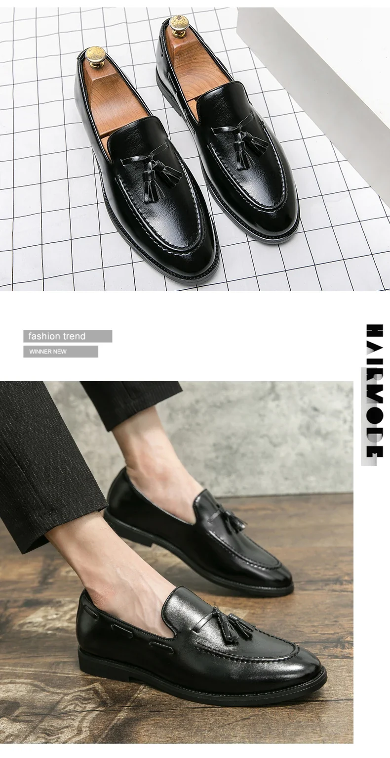 Brogues Shoes Men High Quality Social Leather Shoes British Tassels Formal Leather Men Wedding Business Dress Leather Shoes Male