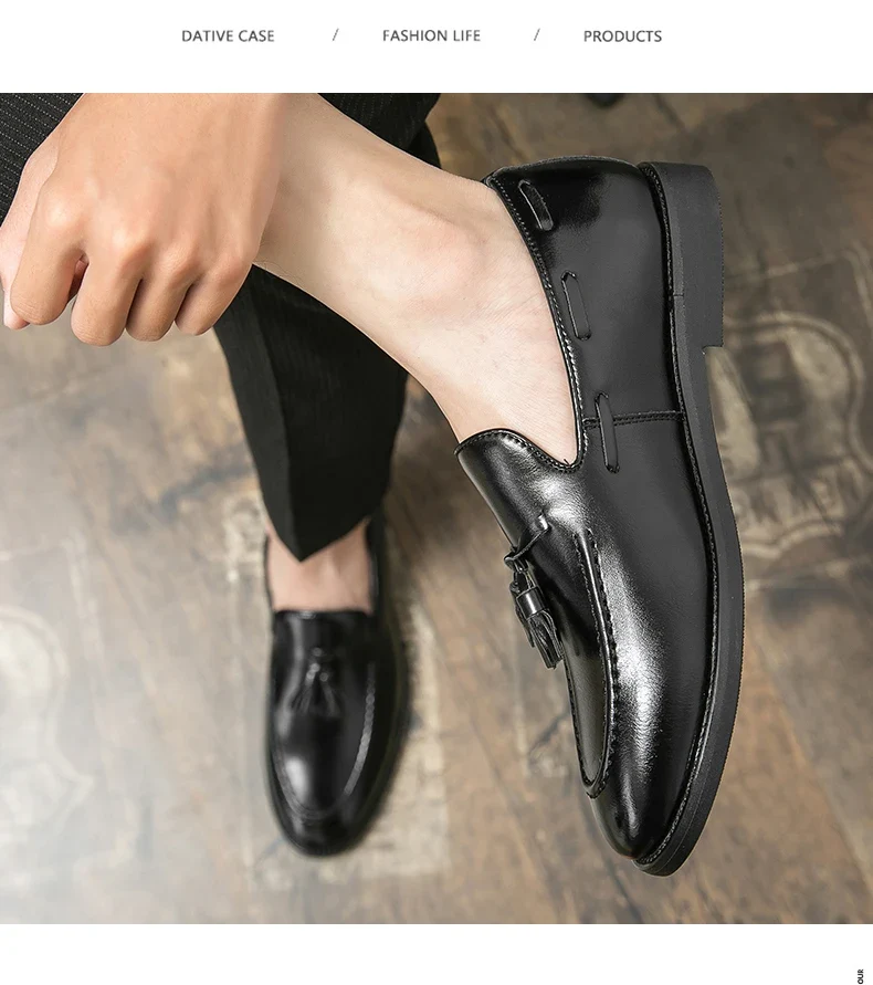 Brogues Shoes Men High Quality Social Leather Shoes British Tassels Formal Leather Men Wedding Business Dress Leather Shoes Male