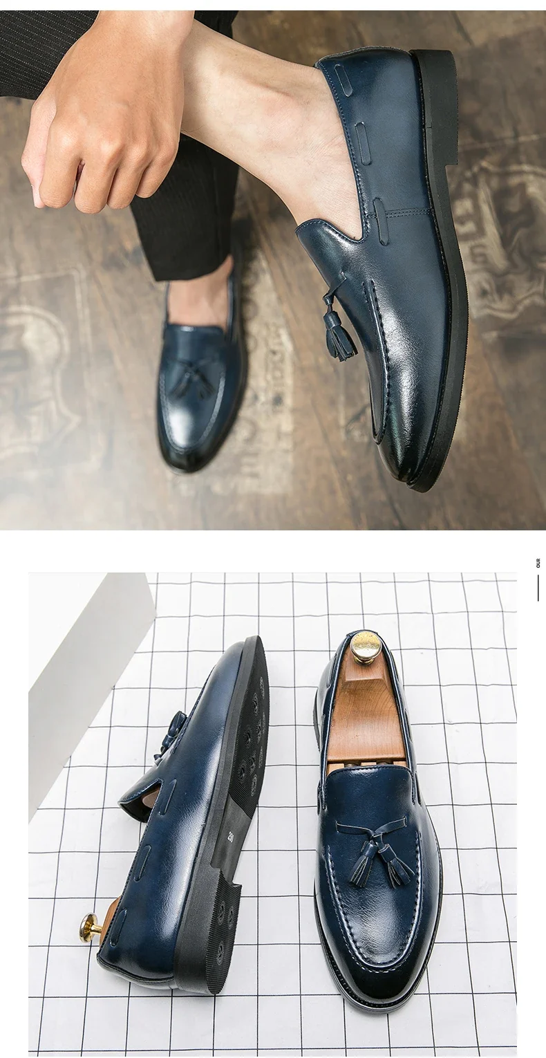 Brogues Shoes Men High Quality Social Leather Shoes British Tassels Formal Leather Men Wedding Business Dress Leather Shoes Male