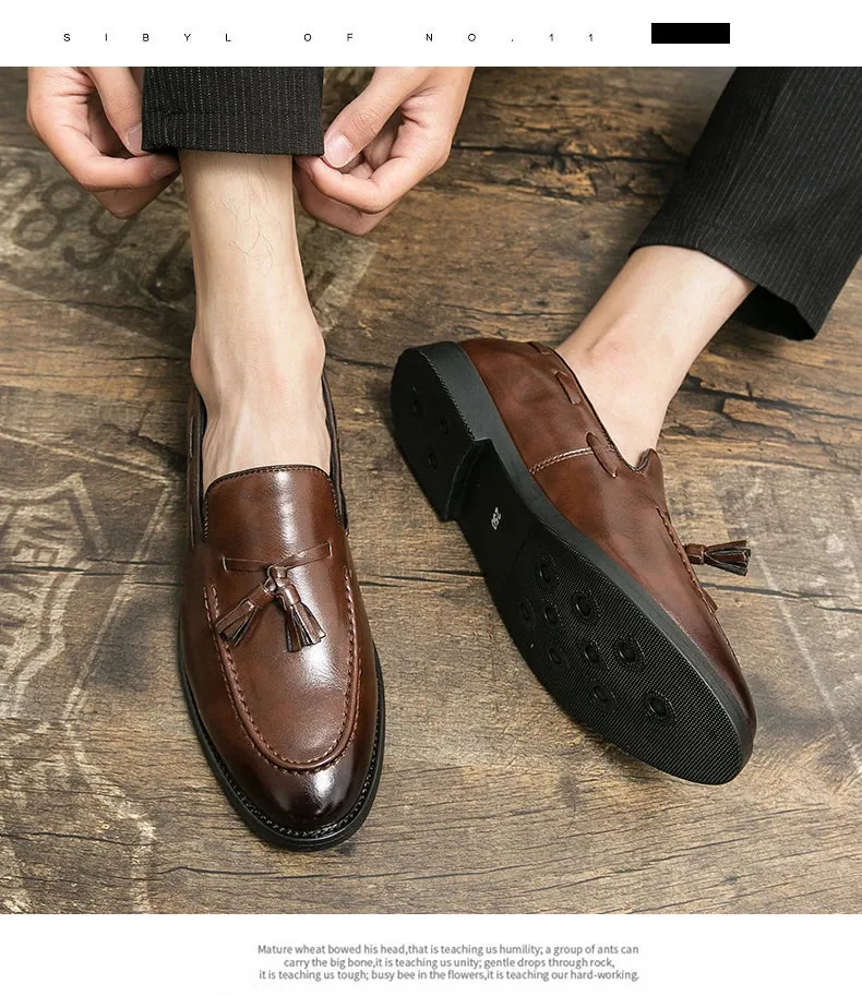 Brogues Shoes Men High Quality Social Leather Shoes British Tassels Formal Leather Men Wedding Business Dress Leather Shoes Male