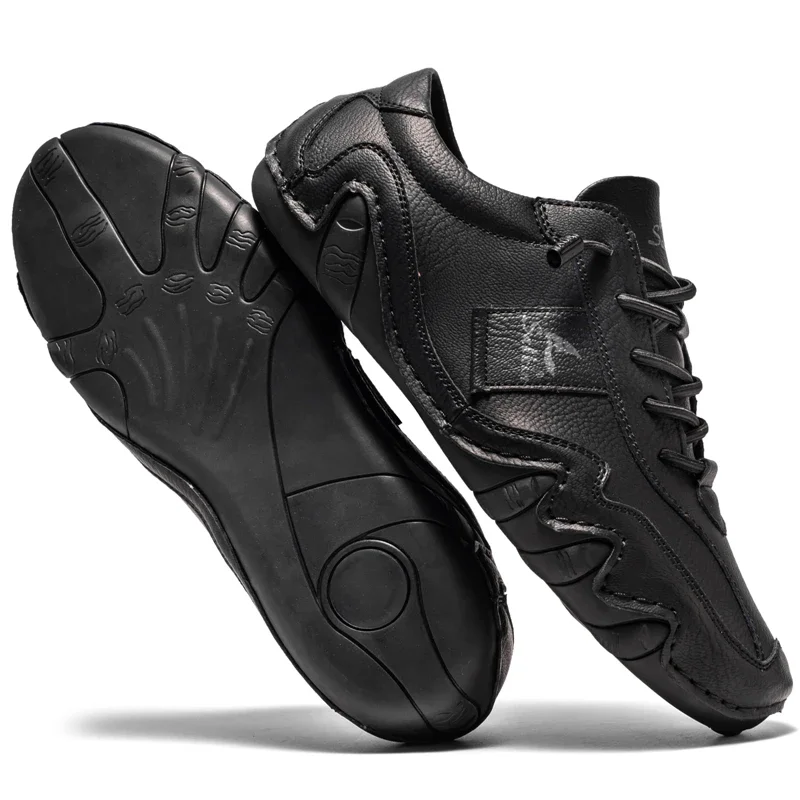 2024 Hand Sewn Leather Shoes for Men Light Outdoor Walking Casual Shoes Big Size 47 48 Slip-On Driving Loafers Men