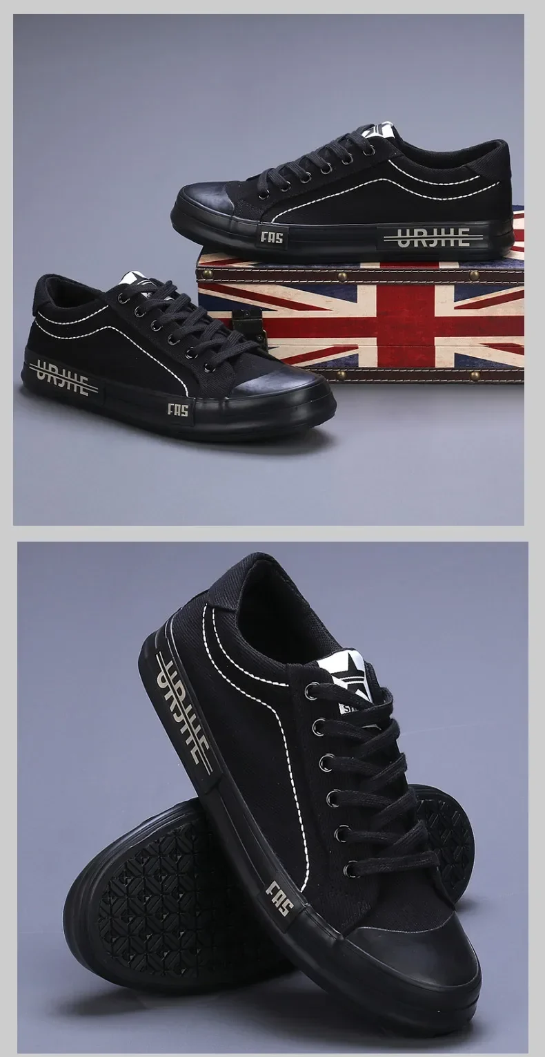 2026 New Men Canvas Shoes Breathable Outdoor Mens Casual Shoes Comfortable Spring Autumn Cloth Flat Shoes Black Walking Sneakers