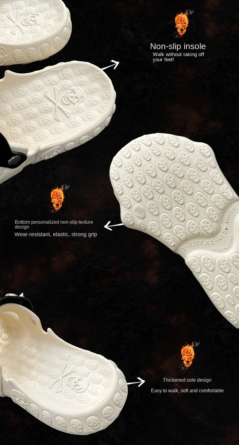Skull Slides Sandals for Men Women Non-Slip Sport Cloud Slippers on Comfy Beach Halloween Skull Slides Home Thick Soft Shoes