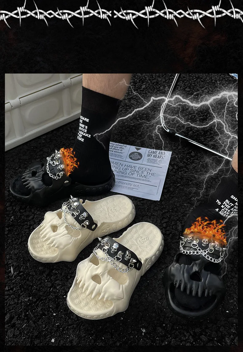 Skull Slides Sandals for Men Women Non-Slip Sport Cloud Slippers on Comfy Beach Halloween Skull Slides Home Thick Soft Shoes