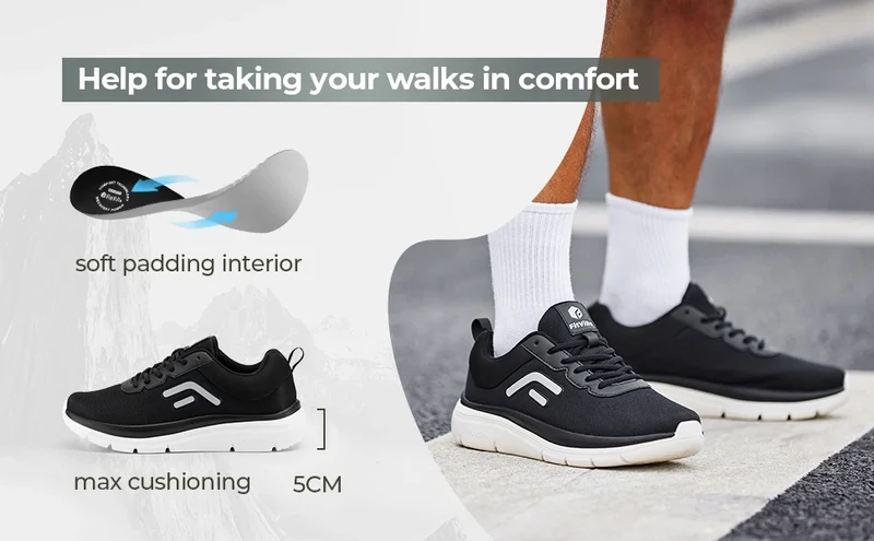 FitVille Walking Shoes for Men Wide Width Thick sole Lightweight Breathable Sneakers Shoes for Plantar Fasciitis Pain Relief