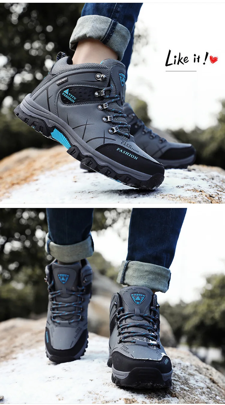 Brand Men Winter Snow Boots Waterproof Leather Sneakers Super Warm Men's Boots Outdoor Male Hiking Boots Work Shoes Size 39-47