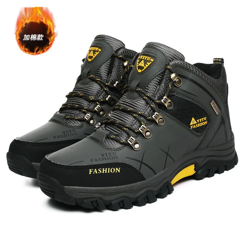 Brand Men Winter Snow Boots Waterproof Leather Sneakers Super Warm Men's Boots Outdoor Male Hiking Boots Work Shoes Size 39-47