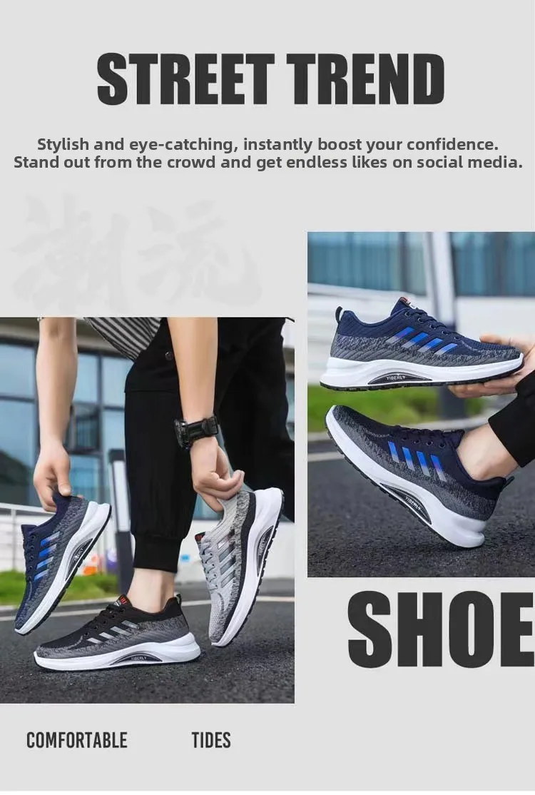 Men's Fashionable Sporty Casual Shoes Spring Autumn New Style Running Shoes Breathable Mesh Upper Thick Bottom PVC Outsole