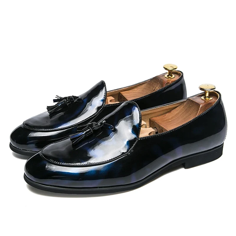 Tassel Leather Oxfords Shoes Men Loafers Casual Slip on Men Dress Shoes Italian Graceful Wedding Party Shoes Men Moccasins Black