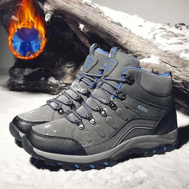 New Men's Winter Boots Warm Plush Snow Boots Outdoor Non-Slip Couple Hiking Boots High-Top Waterproof Sneakers Men's Ankle Boots